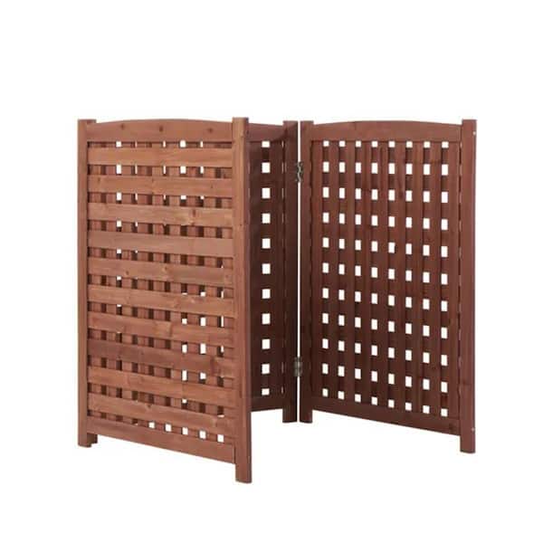 38 in. Cedar Privacy Screen Freestanding Outdoor Air Conditioner Garden Fence with Slatted Design, Brown (3-Panel)