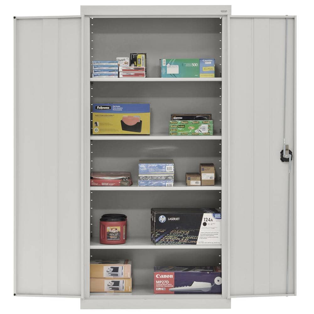 Dove Gray Steel Freestanding Lockable Office Cabinet with Adjustable Shelving