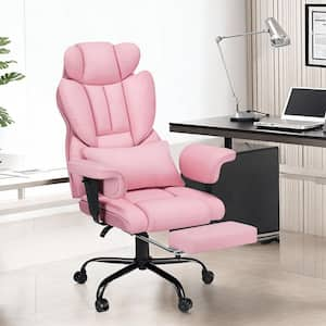 Faux Leather Reclining Ergonomic Executive Chair in Pink with Massage Lumbar Pillow and Adjustable Arms