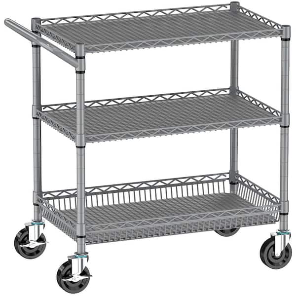 Gray Heavy Duty 3 Tier Metal Utility Serving Cart