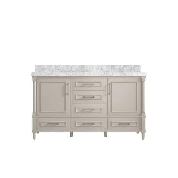 Willow Collections Hudson 60 in. W x 22 in. D x 36 in. H Single Sink Bath Vanity in Fine Grain with 2" Carrara Marble Top