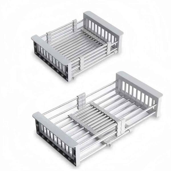 Retractable Sink Dish Rack, Adjustable Stainless Steel Drain Basket for Fruits & Vegetables