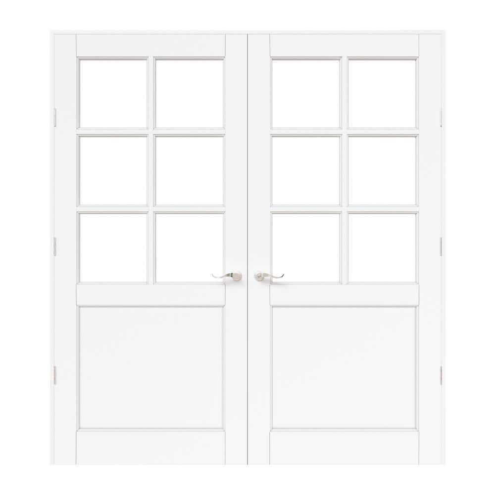72 in. x 80 in. 6-Lite Clear Glass Unicerse White Solid Core Wood Double Prehung French Door with Quick Assemble Jamb price history on PriceWatchPro