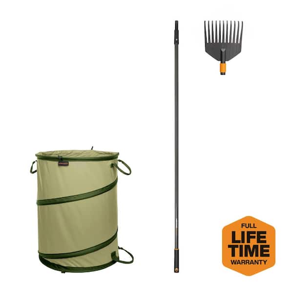 Fiskars Quikfit Garden Tool and Collapsible Container Leaf Collecting Tool Set (3-Piece)