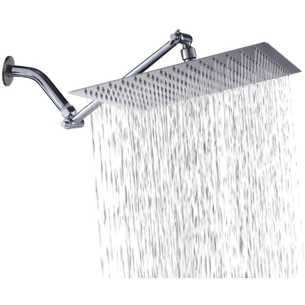 Ultra Thin Waterfall Full Body Coverage with Easy-Clean Nozzle. 12 Inches Rain Shower Head Stainless Steel High Pressure Square ShowerHead with Chrome Finished 