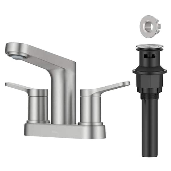 Indy 2-Handle 4 in. Center Set Bathroom Faucet in Spot-Free Brushed Nickel with Pop Up Drain and Supply Lines