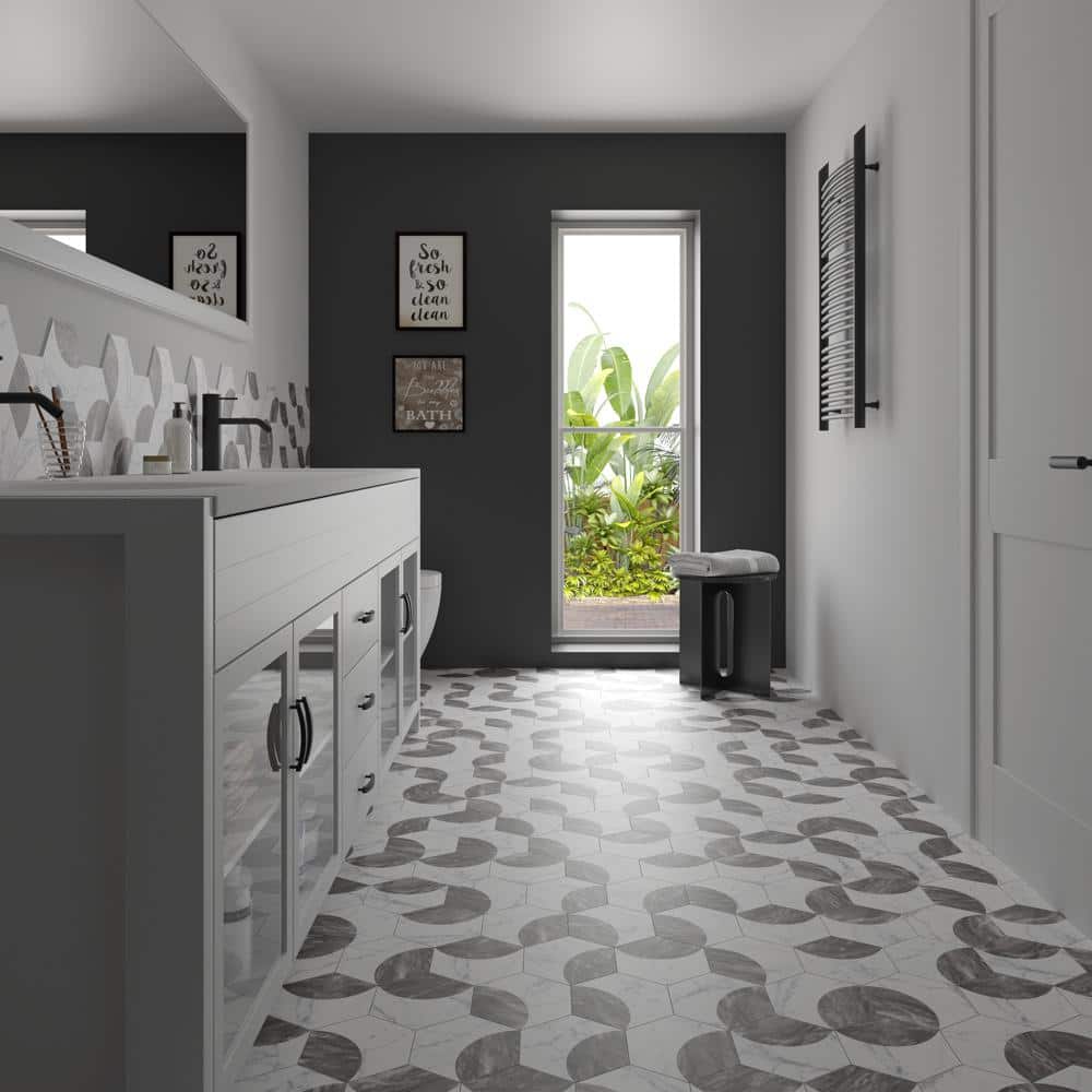 Classico Bardiglio Moon 7" x 8" Porcelain Marble Hex Tile