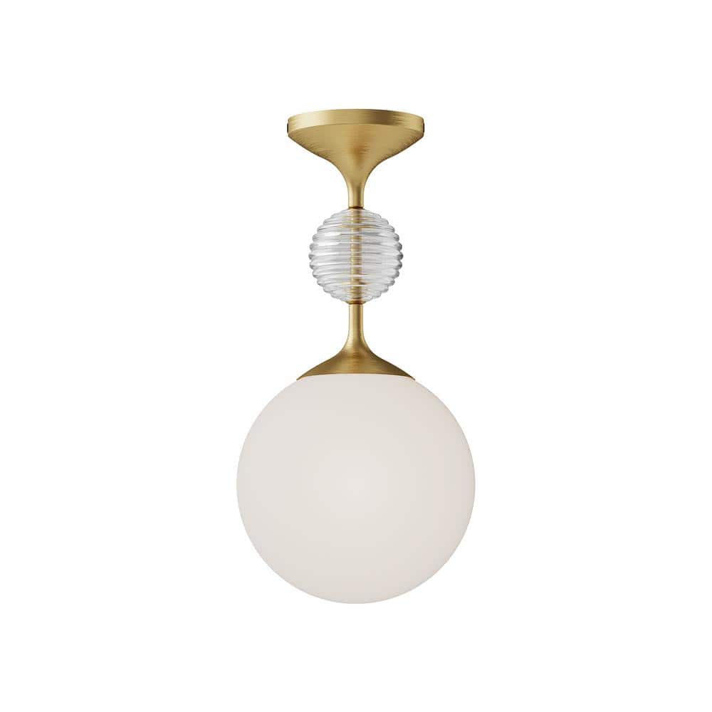 Brushed Gold and Opal Glass Globe Semi-Flush Mount Light