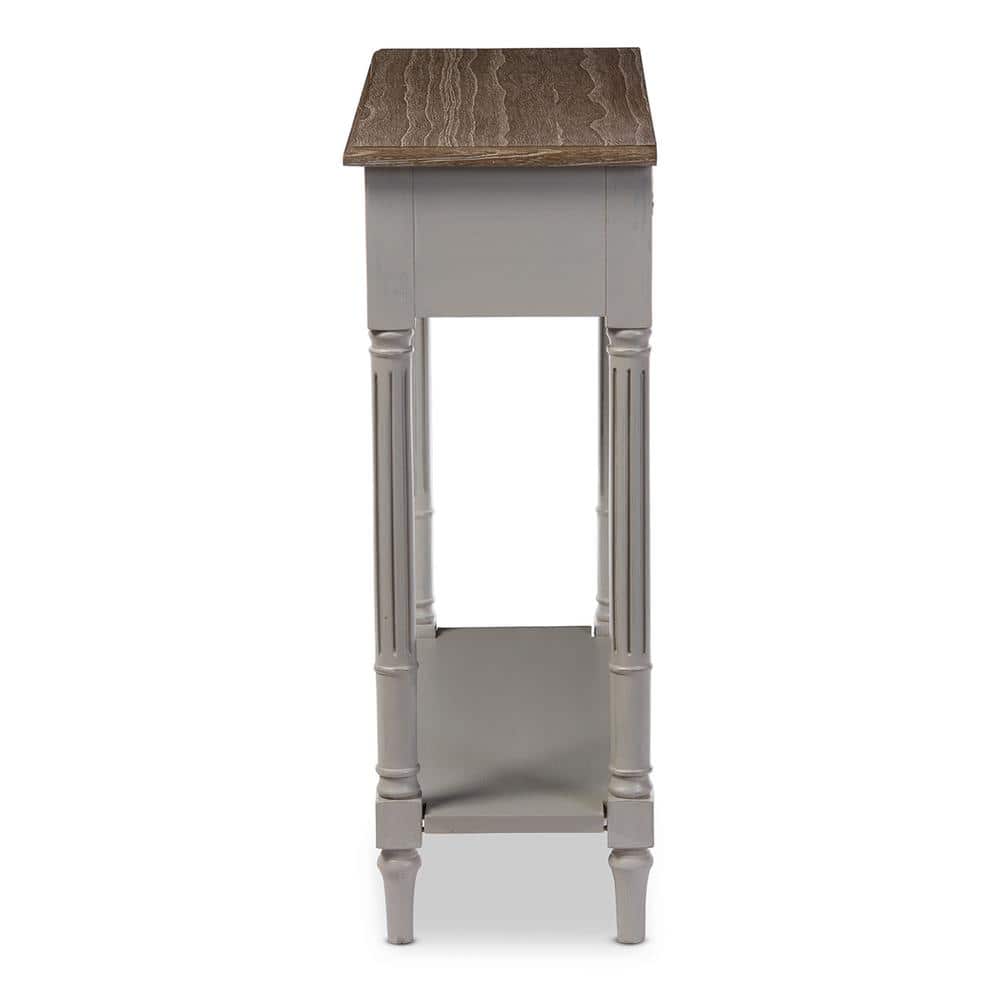 Edouard Two-Tone Weathered Oak & Light Grey Console Table with Drawer