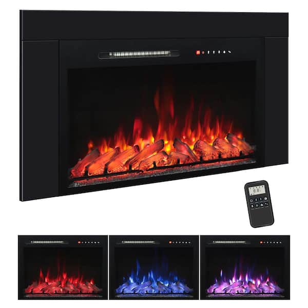 36 in. Electric Fireplace Insert with Trim Kit, Realistic Log, Overheat Protection, 750/1500W, Adjustable Flame Speed