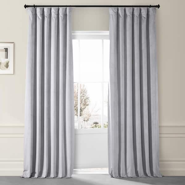 Exclusive Fabrics & Furnishings Signature Concrete Grey Gray Plush Velvet Hotel Blackout Rod Pocket Curtain - 50 in. W x 96 in. L (1 Panel)