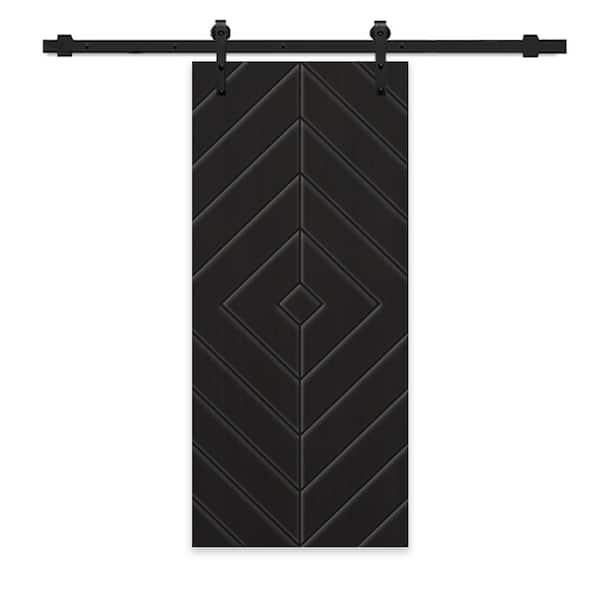 CALHOME Diamond 36 in. x 84 in. Fully Assembled Black Painted MDF Modern Sliding Barn Door with Hardware Kit