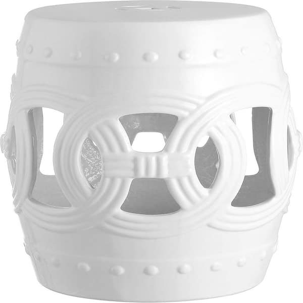 16 in. Indoor/Outdoor Ceramic Drum Garden Stool, Boho, Coastal, Classic, Country, Patio, Garden Room, White