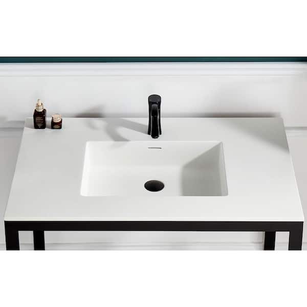 Anzzi CS-FGC005-MB Orchard 36 in. Console Sink in Matte Black with Glossy White Counter Top