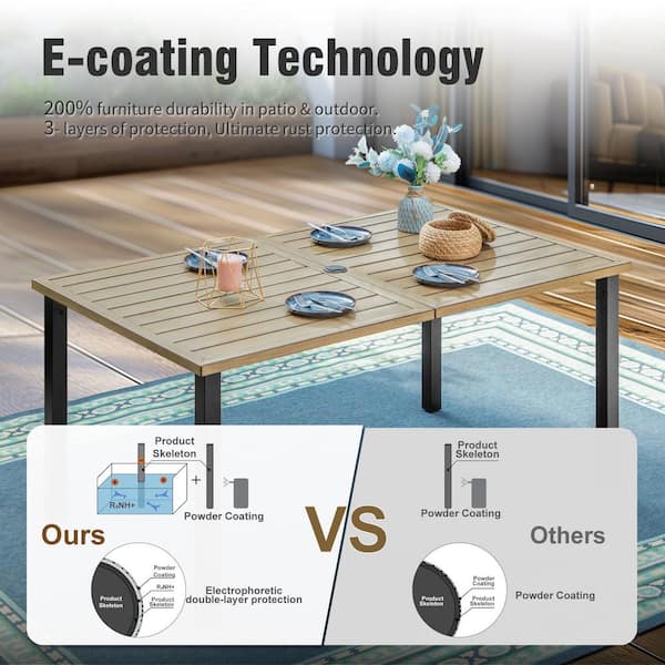PHI VILLA Brown Rectangle Metal Patio Outdoor Dining Table PHI VILLA Brown Rectangle Metal Patio Outdoor Dining Table