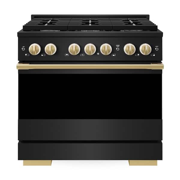 Autograph 36 in. 5.2 cu. ft. Marino Freestanding Gas Range with 6 Burners in Black Stainless Steel and Gold Accents