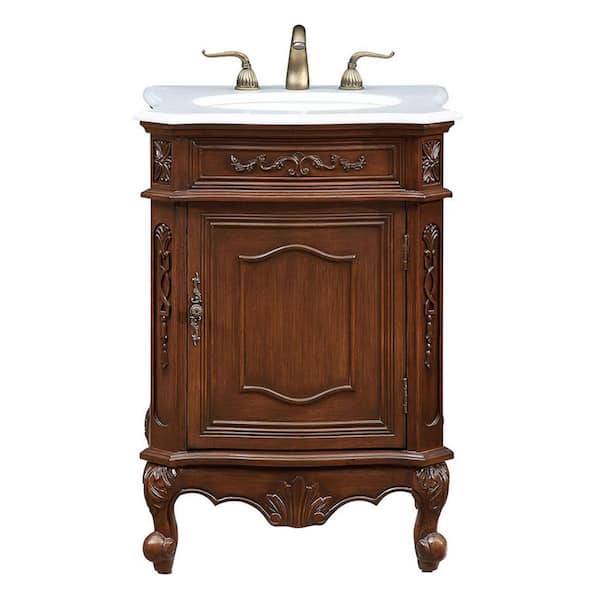 Unbranded Simply Living 24 in. W x 21.75 in. D x 34 in. H Bath Vanity in Coffee with White and Brown Vein Marble Top