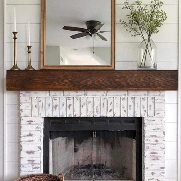 Unbranded 6 in. x 9 in. x 5 ft. Rustic Wood Fireplace Mantel Wall-Mounted/Floating Shelf Common Softwood Boards