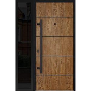 6683 48 in. x 80 in. Right-hand/Inswing Sidelight Natural Oak Steel Prehung Front Door with Hardware
