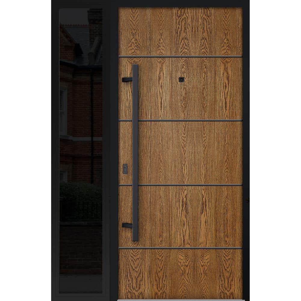 6683 50 in. x 80 in. Right-hand/Inswing Sidelight Natural Oak Steel Prehung Front Door with Hardware price history on PriceWatchPro