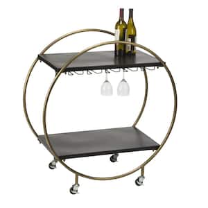 Gold and Matte Black Washed Rolling Bar and Serving Cart