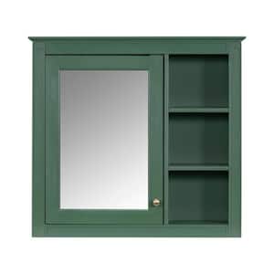 29.92 in. W x 28.00 in. H Modern Rectangular Wood Medicine Cabinet with Mirror and 3 Open Shelves - Green