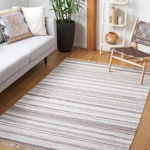 Striped Kilim Brown Ivory 6 ft. x 9 ft. Striped Area Rug