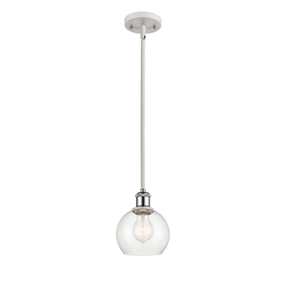 Athens 60-Watt 1 Light White and Polished Chrome Shaded Mini Pendant Light with Clear glass Clear Glass Shade -  Innovations, 516-1S-WPC-G122