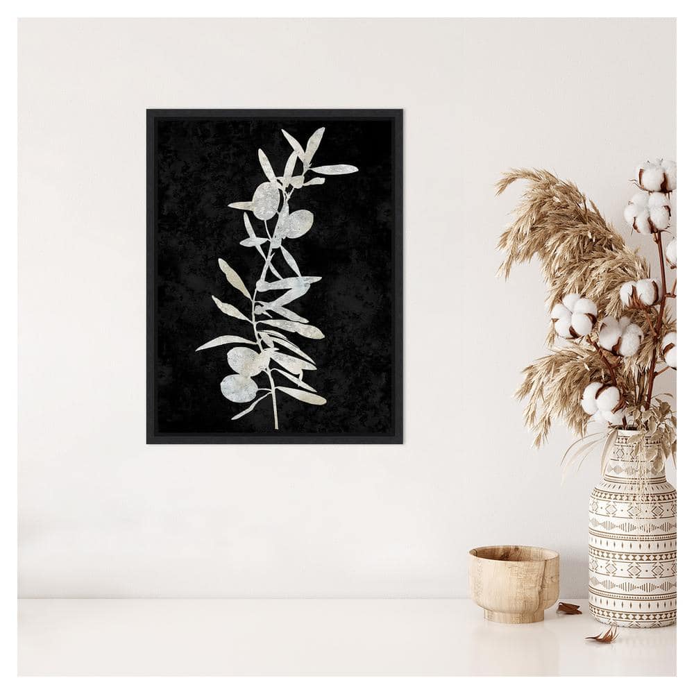Plant Life White on Black Canvas Wall Art with Sylvie Black Frame