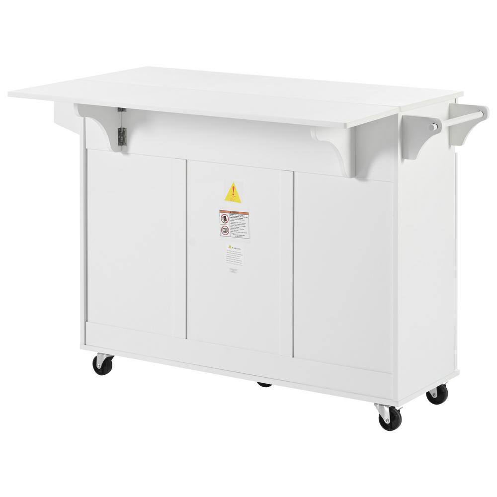 White Wood Top 53.2 in. Kitchen Island with Drop Leaf, 2 Drawers and Adjustable Shelves