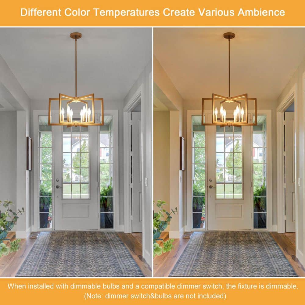 Gold Geometric 6-Light Candle-Style Chandelier