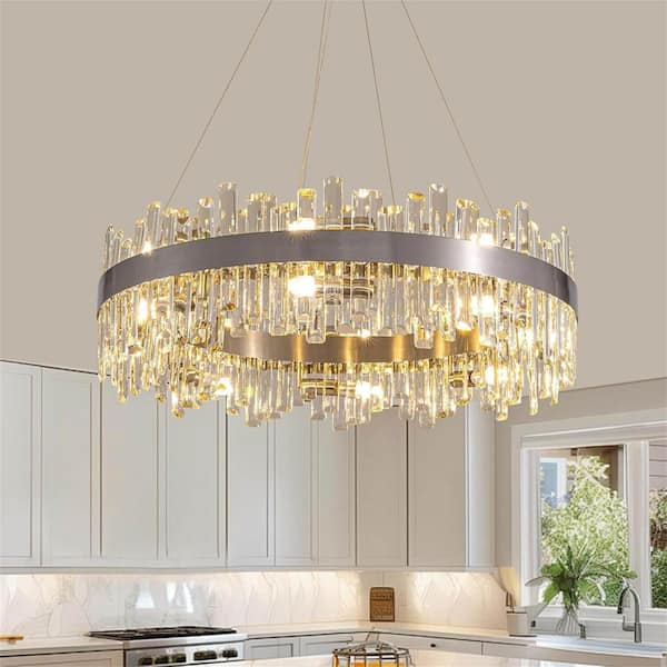 LuminFan 16-Light Nickel Luxury Crystal Chandelier for Living Room