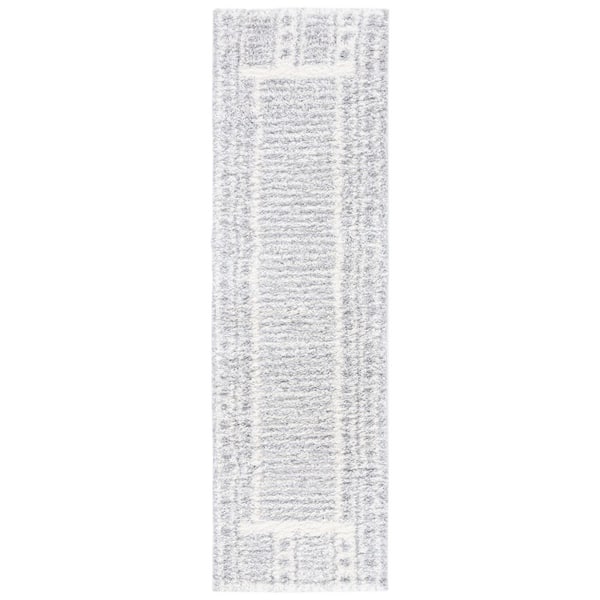 Parma Shag 2 ft. x 8 ft. Gray/Ivory Striped Geometric Runner Rug