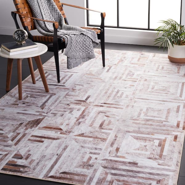 Faux Hide Beige/Brown 8 ft. x 10 ft. Machine Washable Geometric Area Rug