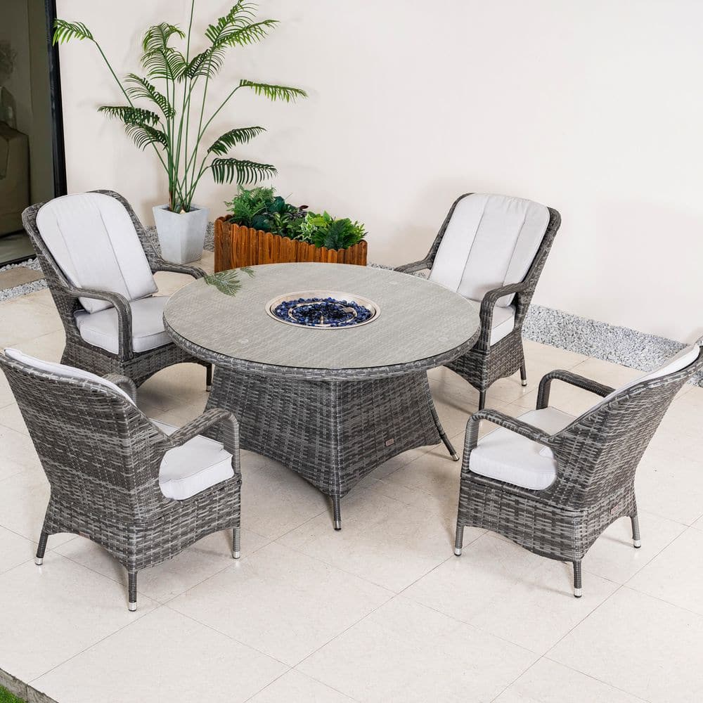 5-Piece Outdoor Patio Conversation Set with Cushions, All-Weather Wicker Fire Pit Table Sofa Set price history on PriceWatchPro