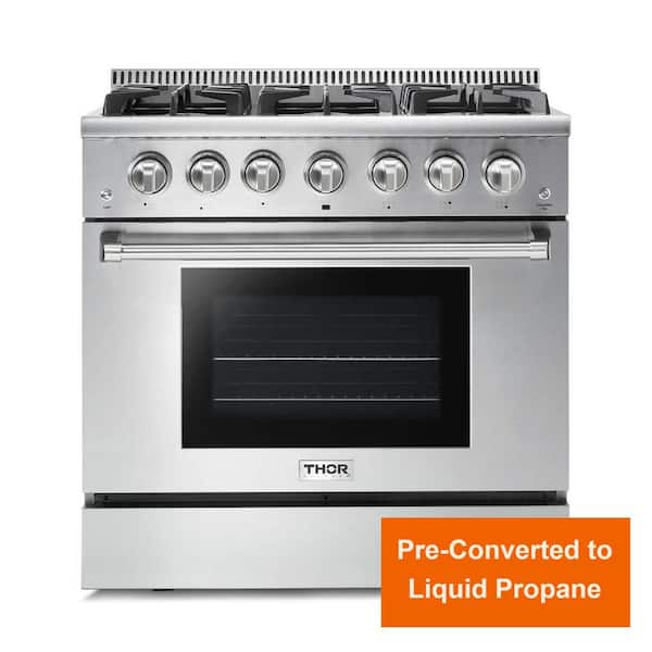 Thor Kitchen Pre-Converted Propane 36 in. 5.2 cu. ft. Oven Range in Stainless Steel