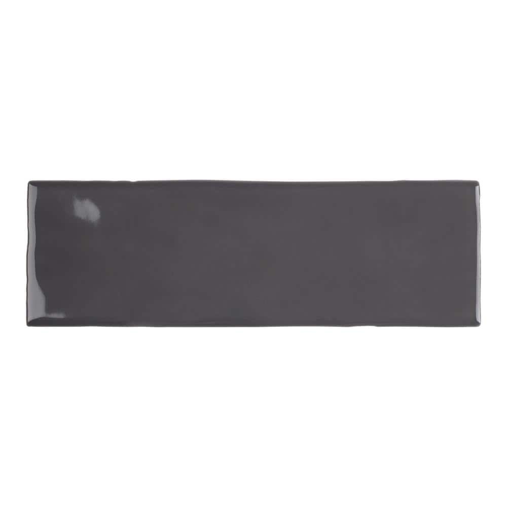Graphite Gray Glossy Porcelain Wall and Floor Tile, 2.6" x 7.9"
