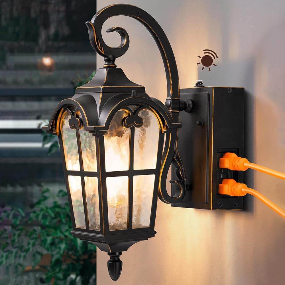 Black Outdoor Coach Sconce - 17.3 in. with Dusk to Dawn, ‎Corded
