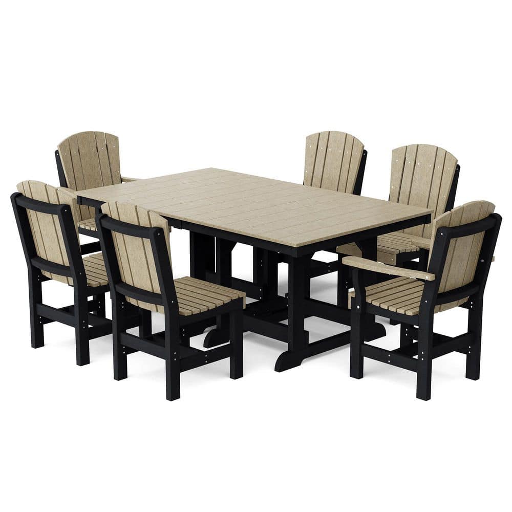 Heritage 7-Piece Weathered Wood and Black HDPE Plastic Outdoor Patio Dining Set price history on PriceWatchPro