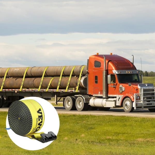 Winch Straps, 4in. x 30ft., 6000 lbs Load Capacity, 18000 lbs. Break Strength, Truck Straps with Flat Hook Cargo Control