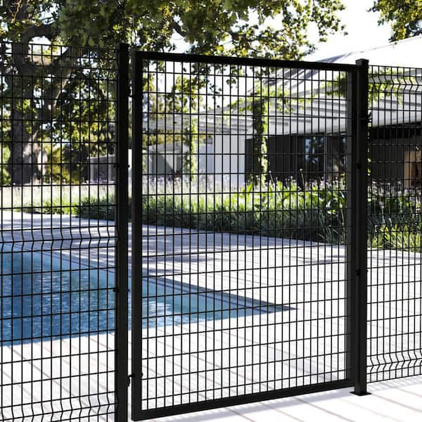 FORGERIGHT 74 in. H Deco Grid Black Steel Post with Flange, Cap, and Clips