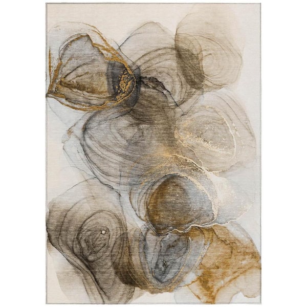 Brown 8 ft. x 10 ft. Abstract Indoor / Outdoor Area Rug