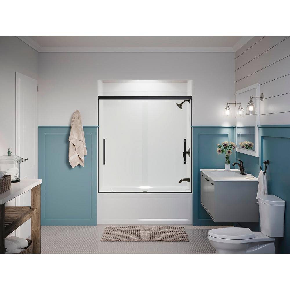 Pleat 63-9/16" Frameless Sliding Bath Door with Crystal Clear Glass and Matte Black Frame