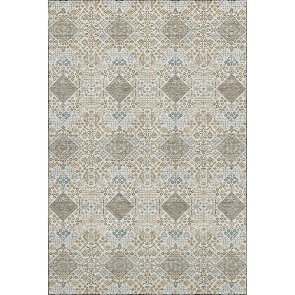 Mayfield Premium Machine Washable Abstract AMF2477 Ivory 9 ft. x 12 ft. Area Rug