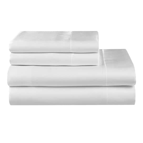 JUICY COUTURE Silky Satin 4-Piece Pure White Solid Color Microfiber Queen Deep Pocket Sheet Set