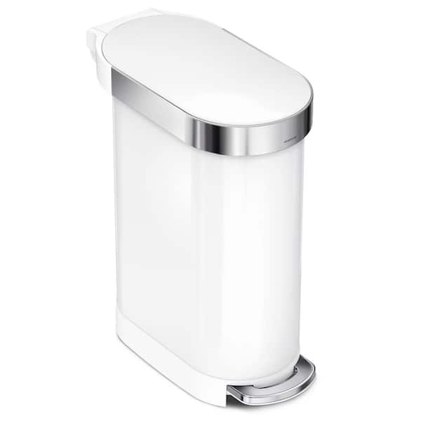 45L Slim Liner Rim Step Kitchen Trash Can, White Steel
