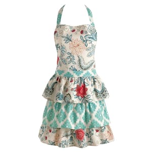 Blue Ikat Flowers Vintage Apron