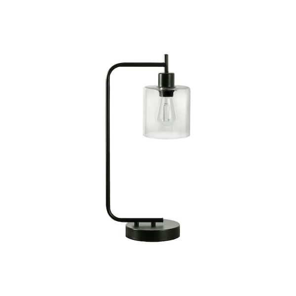 HomeRoots 19.75 in. Clear Modern Integrated LED Bedside Table Lamp with Clear Glass Shade and USB Port