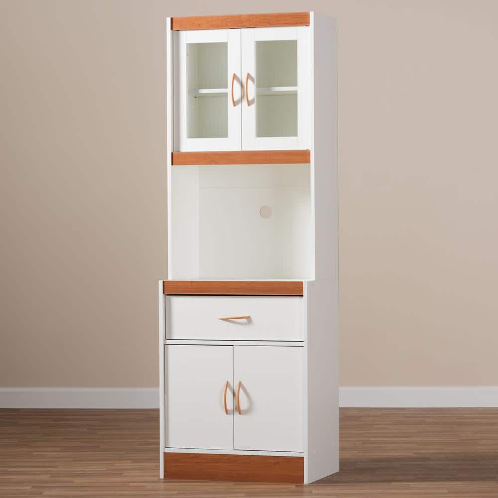White and Cherry Wood Quintuple-Tier Kitchen Pantry