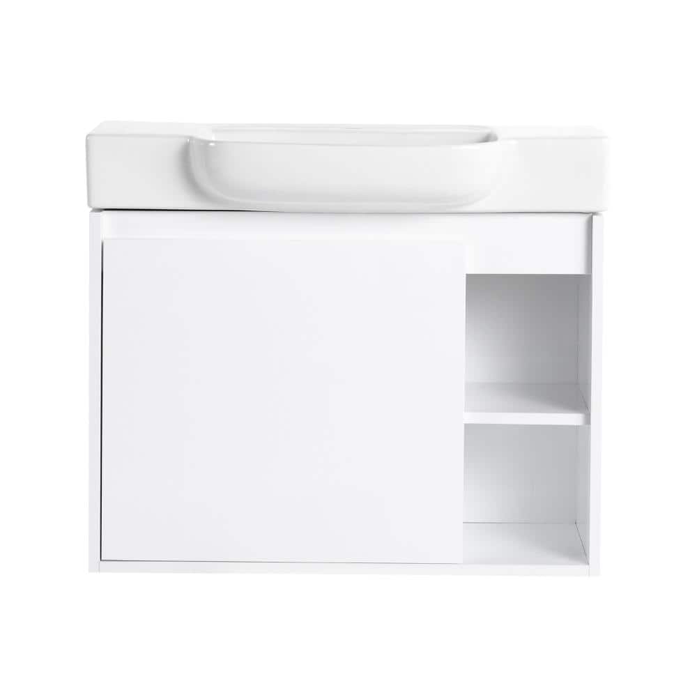 28 in. Wall-Mounted Glossy White Bath Vanity with White Ceramic Top Unassembled price history on PriceWatchPro